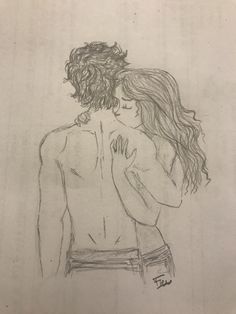 a drawing of a man and woman embracing each other