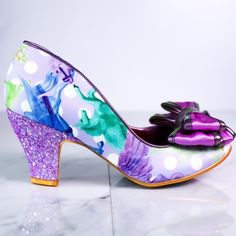 These Magical Shoes Are Here To Give Your Wardrobe A Pastel Boost! A Wearable Low Heel In Lilac Paired With A Matching Bow On The Toe - All Combined With The Most Fantastical Unicorn Print. Add Them To Your Collection Today And See What Magic Lies At The End Of Your Path! Mid Heel Slip-On Style Cushioned Insole Fully Lined Brand: Irregular Choice Heel Height (Cm): 7.2 Leather: No Materials: Pu Season: Ss21 Irregular Choice Heels, Quirky Shoes, White Heels Wedding, Sequin Heels, Floral Pumps, Irregular Choice Shoes, Striped Shoes, Christmas Shoes, Bow Pumps