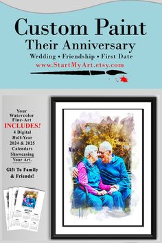 a poster with an image of two people hugging each other and the words custom paint their anniversary