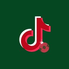 an image of the letter j in red and white with a christmas ornament hanging from it