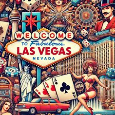 the las vegas sign is surrounded by casino symbols