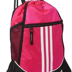 Easy Cinch Opening With Durable Cording Zippered Valuables Pocket To Hold Your Phone And Small Stuff Bold 3-Stripe Brand Adidas Adidas Backpack, Cinch Bag, Adidas Classic, Workout Bags, Bag Suitcase, String Bag, Pink Backpack, Pink Adidas, Small Backpack