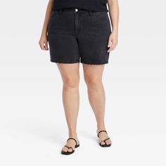 Complete your summer wardrobe with these High-Waisted Bermuda Jean Shorts from Ava & Viv™. Made from stretchy denim fabric for easy movement, these Bermuda jean shorts feature a flattering high-rise waist along with a casual fit for comfy wear. The fly button, zipper closure and belt loops help you find a better fit, while the classic front and back pockets add functional flair. Pair with tucked-in tees and flat sandals or sneakers for effortless style. Bermuda Jean Shorts, Midi Jeans, Comfy Wear, Denim Accessories, The Fly, Casual Fit, Mid Rise Jeans, Womens Clothing Sizes, Bottom Clothes