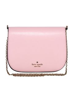 Introducing this perfect accessory to blush, glimmer, and shine! This blush pink crossbody by Kate Spade, made of 100% saffiano leather will have you feeling like the star you are. Plus, it comes with a glamorous gold chain strap to give you that extra bit of girly flair. Get pretty in pink with this flirty and fabulous bag! 100% Saffiano Leather Magnetic snap closure Removable gold chain strap One exterior ack slip pocket Two interior slip compartments One interior zipper pocket Height 6" Width Classic Wardrobe Staples, Buy Shoes Online, Kate Spade Accessories, Kate Spade Purse, Cute Bags, The Star, Chain Strap, Leather Crossbody, Gold Chain