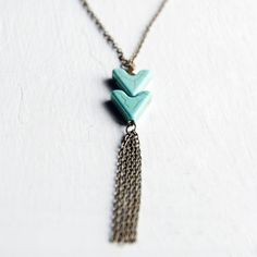 Avenge Green Faux Turquoise Arrow Stacked Pyrite Necklace #bohostyle #redheart13 #chevron #arrownecklace Pyrite Necklace, Casual Necklaces, Never Alone, Turquoise Howlite, Touch Of Gold, Modern Bohemian, Green Turquoise, Stone Carving, Brass Chain