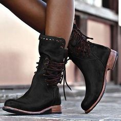 Style: Fashion. Stylish Item: Boots Upper Material: Faux Leather Toe: Closed Toe Closure Type: Lace-up. Zipper Heels: Low Heel Zipper Heels, Rounded Toe Boots, Stylish Boots, Retro Shoes, Vintage Boots, Martin Boots, Motorcycle Boots, Winter Boots Women, Calf Boots