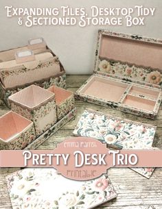 the pretty desk trio includes matching boxes and placemats