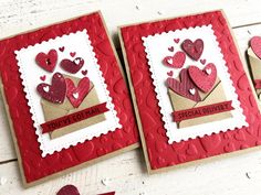 two valentine's day cards with hearts on them