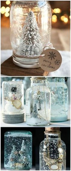 snow globes with christmas trees in them