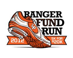 an orange and white shoe with the words ranger fund run on it