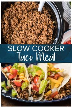 slow cooker taco meat with lettuce and tomatoes