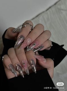 Cyberpunk Nails Black, Cybersigilism Nails, Ateez Nails, Vamp Nails, Cyberpunk Nails, Opal Nails, Punk Nails, Goth Nails, Grunge Nails