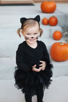 Toddler Girl Cat Halloween Costumes, Cat Costume For Toddler Girl, Kids Kitty Cat Makeup, Toddler Girl Cat Costume, Family Cat Costumes, Toddler Kitty Costume, Cat Halloween Costume For Kids, Toddler Black Cat Costume, Black Cat Costume For Kids