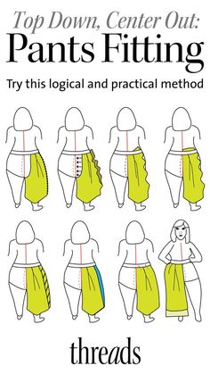 the instructions for how to wear pants and skirts in different styles, from top down center out