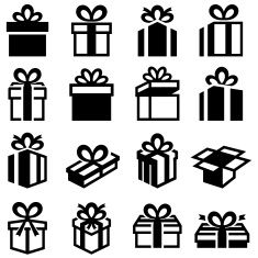 black and white gift boxes icon set