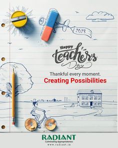 an advertisement for teachers day with pencils and erasers on top of paper that says, happy teachers day