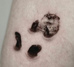 an animal's paw and foot prints are shown on the side of a mans stomach