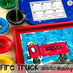 Fire truck directed drawing plus more fall directed drawings and how to use them in your preschool, pre-k, and kindergarten classroom. Fall Directed Drawing, Fire Truck Drawing, Directed Drawing Kindergarten, Fire Truck Craft, Fire Safety Theme, Transportation Preschool Activities, Fire Safety Preschool, Pocket Of Preschool, Transportation Preschool