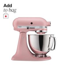 a pink kitchen mixer on a white background