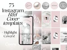 the instagramm cover templates are all in pink and white