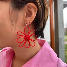 Bordeaux colored handknotted earring.  Various size and colors available.  Allow 1-3 days to ship Unique Red Flower Earrings, Trendy Macrame Jewelry As Gift, Trendy Macrame Jewelry For Gifts, Trendy Handmade Flower-shaped Earrings, Handmade Red Flower Earrings, Handmade Summer Flower Earrings, Handmade Casual Drop Earrings, Handmade Casual Flower Earrings, Handmade Red Casual Earrings