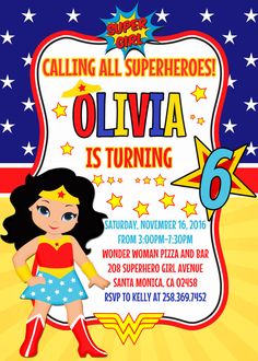 Wonder Woman Invitation Wonder Woman Clipart Birthday Party Toddler Birthday Themes, Cowboy Birthday Party Invitations, Halloween Invitaciones, Birthday Party Invitation Wording, Clipart Birthday