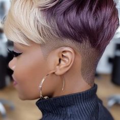 🍂 Fall Pixie Haircut Ideas for Black Women 🍂 – Black Girls Hair Rocks Feather Pixie Haircut, Pixie Hairstyles With Shaved Sides, Undercut On Black Women, Copper Pixie Cut Black Women, Two Tone Pixie Cut, Short Burgundy Hair Black Women, Ash Blonde Pixie Haircut Black Women, Hair Color Ideas For Pixie Haircut, Burgundy Pixie Cut Black Women