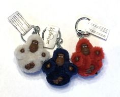 Authentic new with tags Three KIPLING baby monkeys for bags or purse  U.S. shipping only ! Thanks for interesting Kipling Monkey, Baby Monkeys, Cool Keychains, Plush Bags, Cute Monkey, Ring Bag, Baby Monkey, Cute Keychain, Cute Stuffed Animals