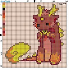 a cross stitch pattern with a cat sitting on the ground