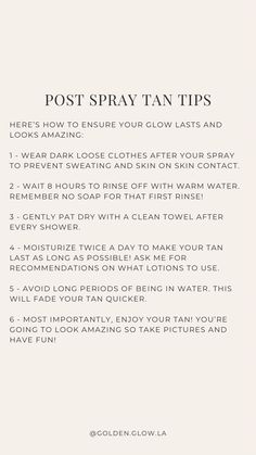 Spray Tan Powder, Spray Tan Hashtags, Hairstylist Finances, Post Spray Tan Care, Post Spray Tan Tips, Spray Tan Techniques