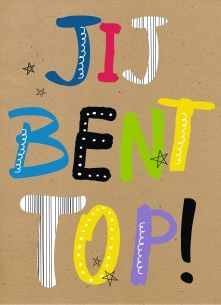 a poster with the words jit bent top written in multicolored letters on brown paper