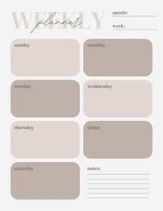 the weekly planner is shown in beige and white