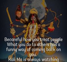 an image of the hindu god in front of a full moon with caption that reads, be careful how you treat people what you do to others has