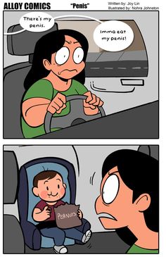 a comic strip with an image of a woman driving