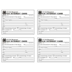 four printable cards with the words 4 - 4 interest card in black and white