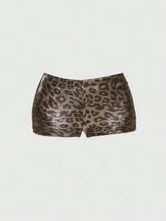 Y2K Sexy Leopard Print Gold Foil Decor Women Low Rise Mini Tight Shorts Multicolor Sexy   Knitted Fabric Leopard Print,Textured Pattern Track Shorts High Stretch  Women Clothing, size features are:Bust: ,Length: ,Sleeve Length: Cheetah Print Shorts, Foil Decor, Marine Outfit, Sparkly Shorts, Leopard Shorts, Waves Curls, Festival Shorts, Gold Foil Print, Print Shorts