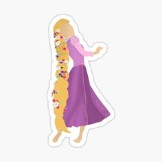 a woman with long hair wearing a purple dress and flowers in her hair sticker