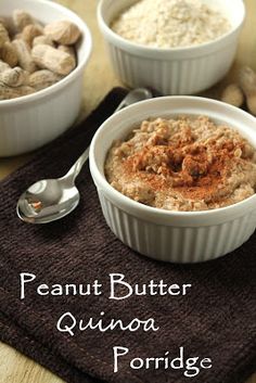 peanut butter quinoa porridge with peanuts in the background