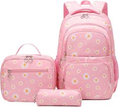 goldwheat Daisy Printed Backpacks With Lunch Pack Pencil Case 3pcs, Lightweight Water Resistant Lunch Kits, قلادات متدلية, Cute School Bags, Stylish School Bags, Kids School Backpack, Travel Laptop Backpack, Girl Backpacks School, Backpack For Teens, Sac Lunch