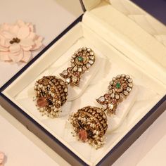 Mayuri Elegance Victorian Jhumkis Uncut Jewellery, Frock Models, Buy Earrings Online, Diamond Jewelry Set, Bridal Jewellery Design, Gold Chain Design, Jhumki Earrings, Indian Jewellery Design, Buy Earrings