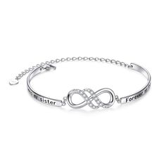 PRICES MAY VARY. Design: This sterling silver sister bracelet is designed for who treats you as a sister, no matter your sister/ best friend, or even your mother, classmates, colleague, partner and so on. Engraved " Always my sister, forever my friend" make this BFF bracelet more meaningful. Size: Double Infinity pendant: 24*10mm; Bracelet diameter: 60*50mm; With 3 inches Extension Chain adjustable length, fits for most of people. Material: Solid 925 Sterling Silver made, Hypoallergenic, Nickel- Anniversary Package, Bff Bracelet, Sister Forever, Adjustable Silver Bracelet, Silver Infinity Bracelets, Double Infinity, Bracelets Friendship, Bff Bracelets, Silver Sisters