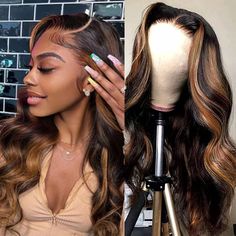 PRICES MAY VARY. 【Highlight Lace Front Wig Human Hair Upgrade Materlal】: 12A Unprocessed brazilian virgin human hair ombre highlight wig 210 density, grade brazilian virgin remy hair, which are cut from healthy young female head directly 【Body Wave HD Lace Front Wigs】: 13x4 HD Transparent Swiss Lace, soft and breathable, thin and durable, suitable for most skins and beginners, easy to bleach knots, easy to install and take off, natural hairline with baby hair looks more natural 【Highlighted Wig Wig With Blonde Highlights Black Women, Ombre Sew In Weave Brown Black Women, 16 Inch Wig, Highlighted Wigs, Highlighted Bob, Highlighted Wig, Bob With Highlights, Highlight Wig, Ombre Highlights