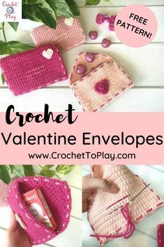 crochet valentine envelopes with text overlay