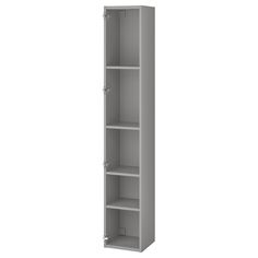 a tall bookcase with three shelves on one side and two doors on the other