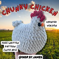 the chicken is knitted in white yarn