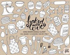 hand drawn doodle food and kitchen related items in the shape of a circle with words