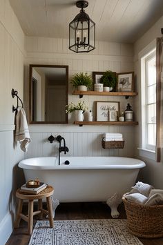 Transform your bathroom into a cozy farmhouse retreat with rustic elements like wood accents, vintage fixtures, and neutral tones. Discover how to mix shiplap walls, distressed cabinets, and charming decor for that authentic farmhouse vibe. Perfect for creating a warm and inviting space. Cozy Farmhouse Interior, Farmhouse Esthetics, Farmhouse Vintage Decor, Rustic Farmhouse Bathroom Ideas, Farmhouse Bathroom Inspiration, Vintage Fixtures, Fish Hut, Industrial Farmhouse Bathroom, Small Farmhouse Bathroom