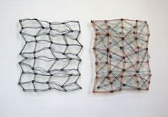 two pieces of art that are on the wall next to each other, one is made out of wire