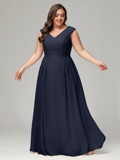 Dark_Navy Flowy Chiffon Bridesmaid Dress With Pleated Bodice, Bridesmaid Dress Plus Size, Plus Size Gowns Formal, Bridesmaid Dresses Chiffon, Bridesmaid Dresses Long, Simple Bridesmaid Dresses, Plus Size Gowns, Chiffon Bridesmaid Dresses, Dresses Simple