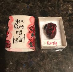 an open box with a heart in it next to a small card that says you have my heart